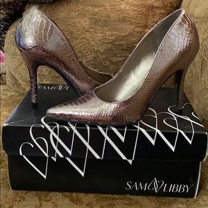 Sam & Libby high heels, silver snakeskin texture